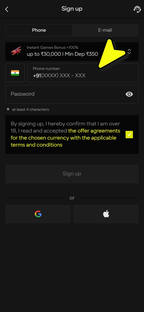 Login or create Parimatch account to start playing Aviator game.
