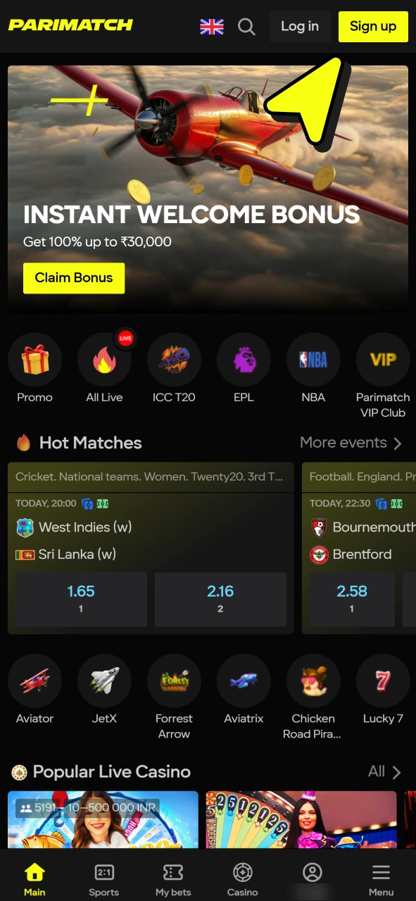 Register at Parimatch to start winning with Aviator game.