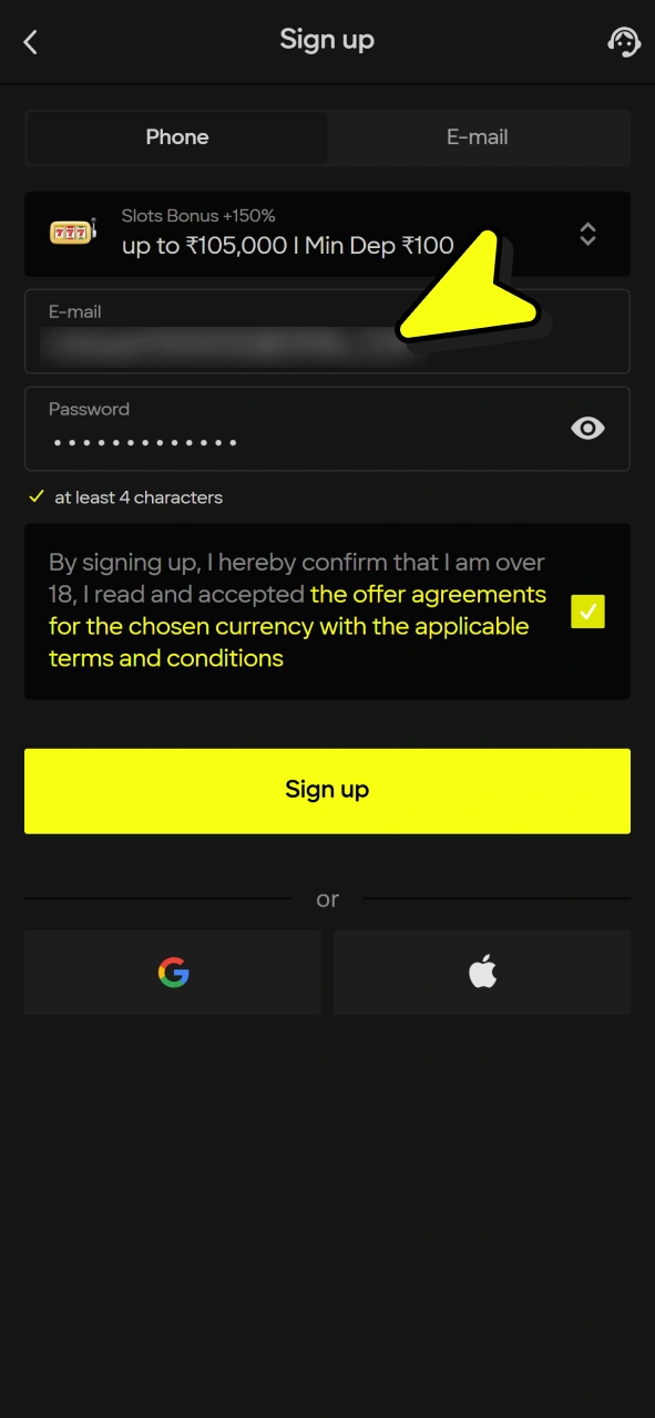 Fill Parimatch registration form to get welcome bonus.