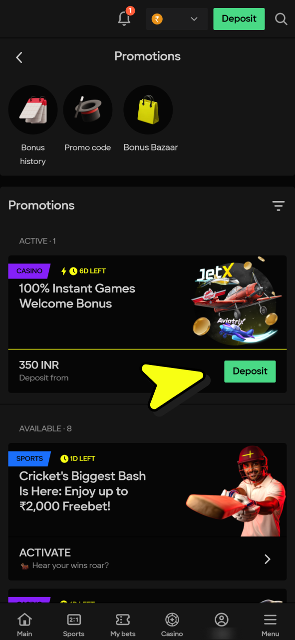 Visit promotions page to claim your Parimatch welcome bonus.