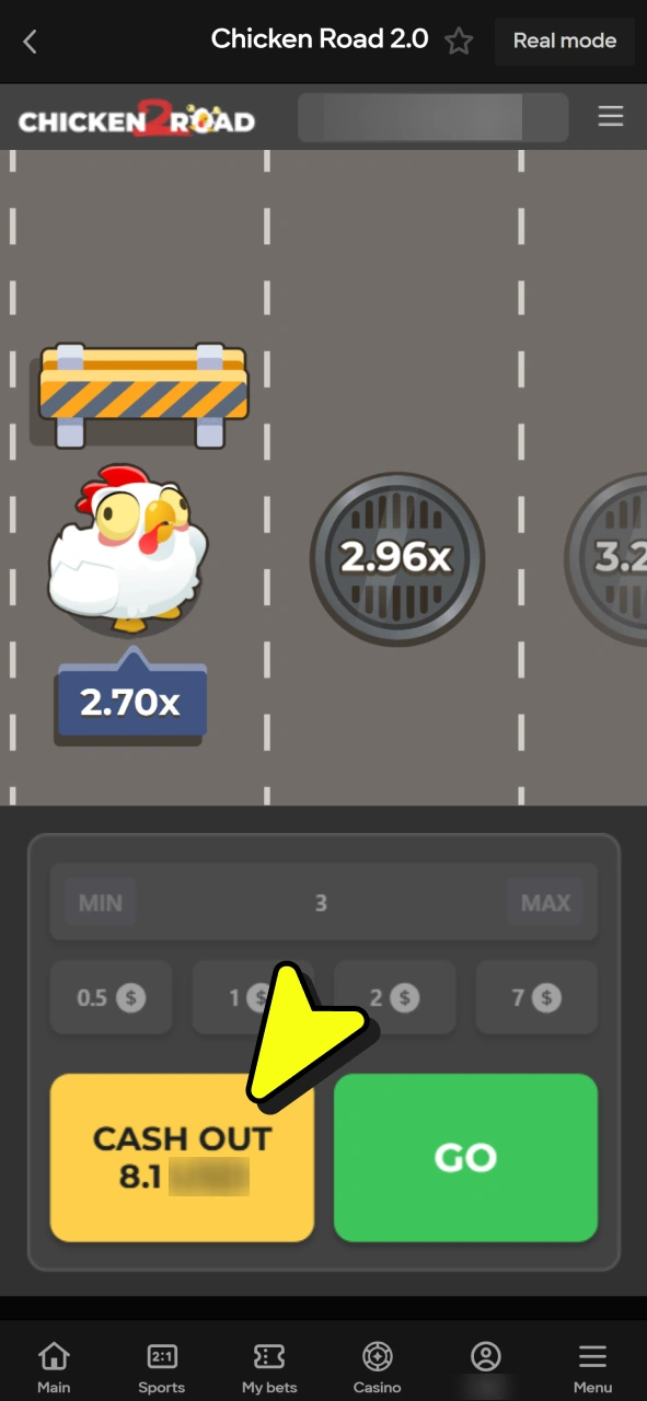 Cash out your winnings any time at Parimatch Chicken Road 2.