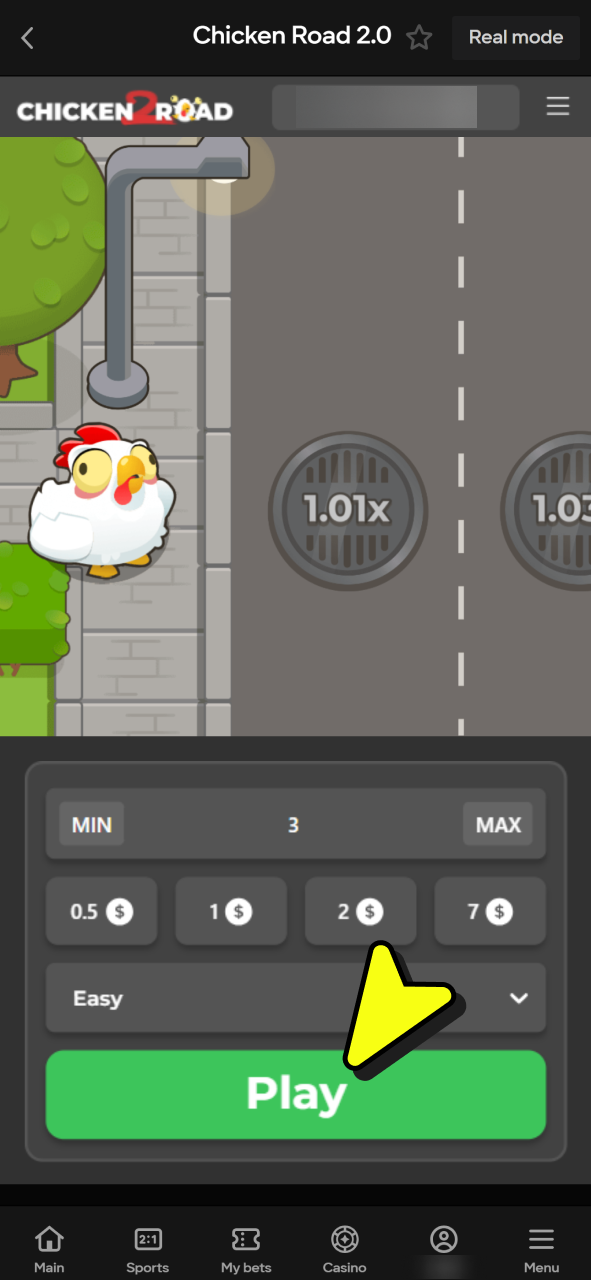 Press play button to start playing Parimatch Chicken Road 2.