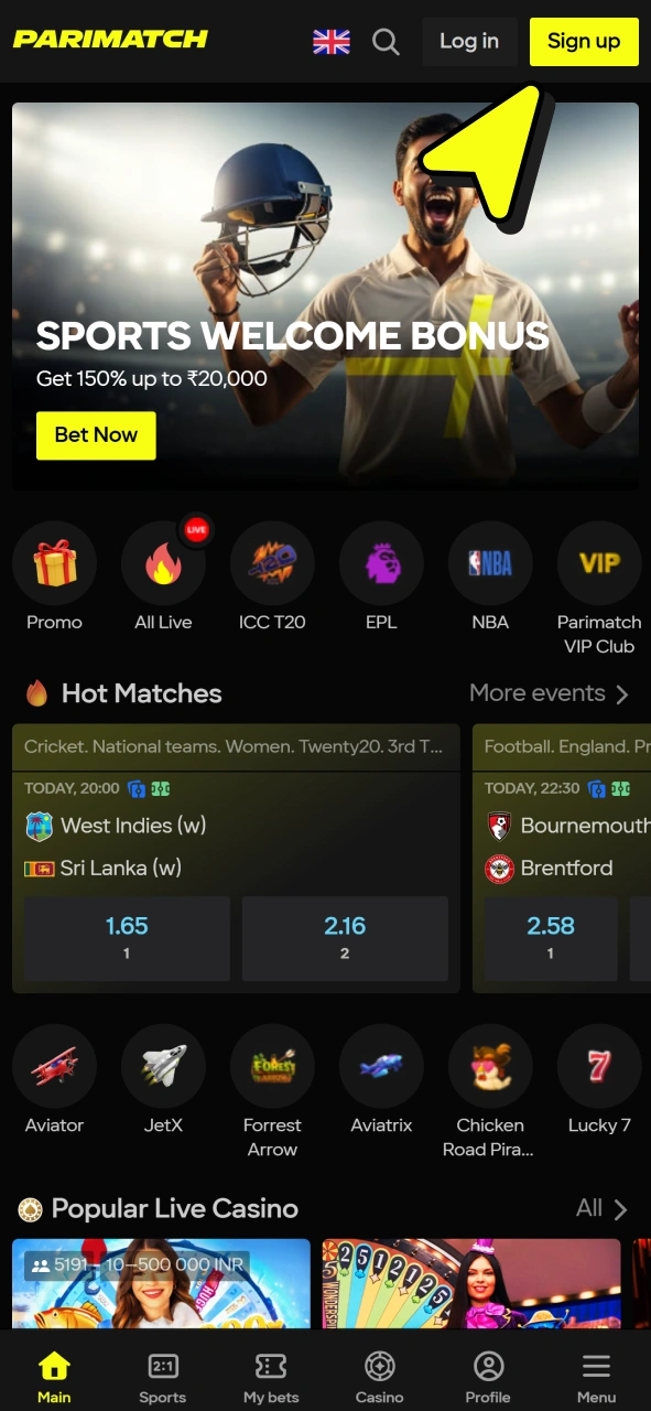 Open Paripesa registration form to start football betting at Parimatch.