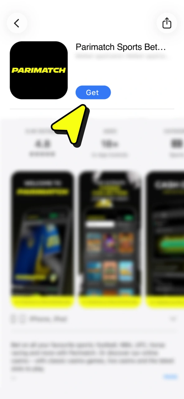 Press Get button to download Parimatch iOS app.