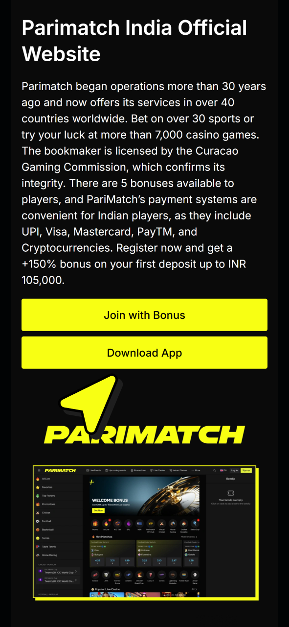Visit official Parimatch app page by pressing this button.