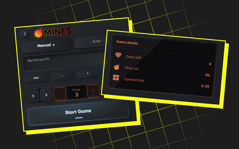 Set mines amount and bet size at betting area in Parimatch Mines games.