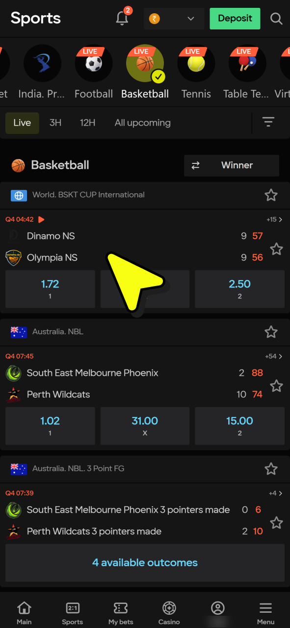 Choose sports match from Parimatch sportsbook.