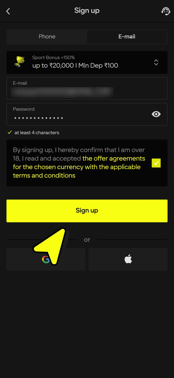 Finish registration and start betting on sports right after your first Parimatch deposit.