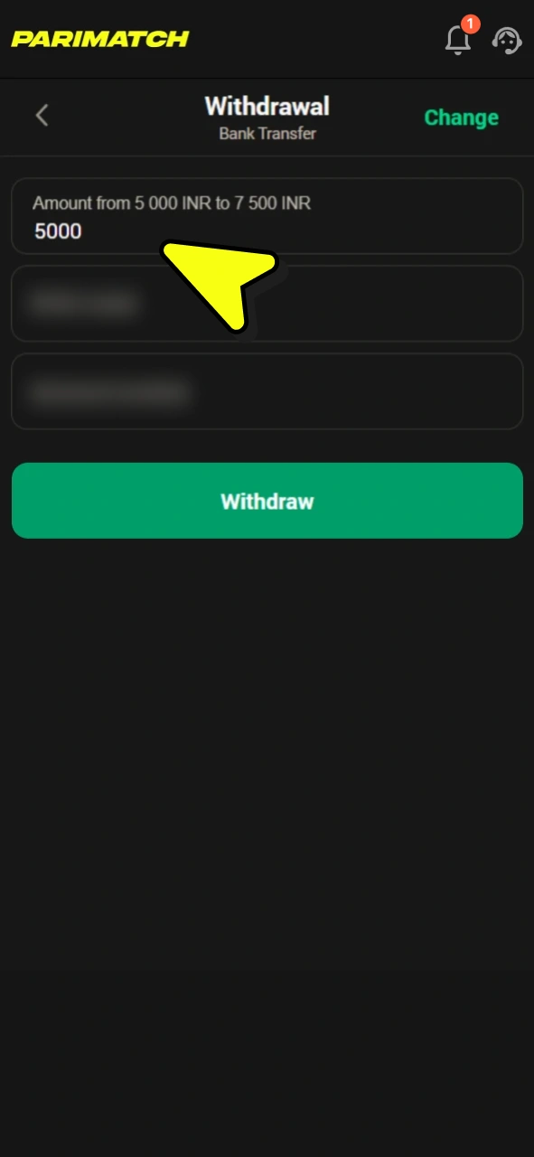 Fill Parimatch withdrawal form.